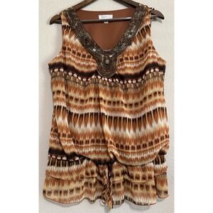 Dressbarn Y2K Top Sleeveless Beaded Large Hippie Bohemian Artsy Metal